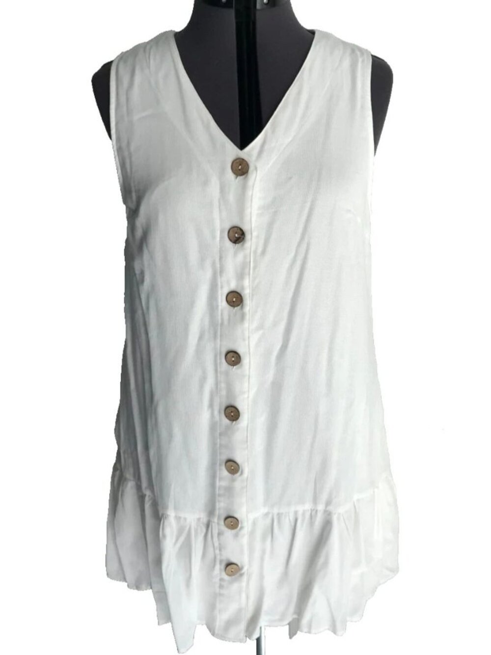 Entro Creamy White Button Front Dress Coverup side slit pockets, lined, Size L